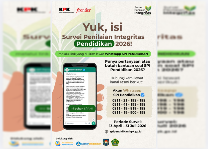 Imbauan Orang Tua Siswa MIN 3 Kerinci: Terima Pesan WhatsApp dari KPK untuk Survei SPI Pendidikan 2026? Ini Bukan SPAM! Imbauan Orang Tua Siswa MIN 3 Kerinci: Terima Pesan WhatsApp dari KPK untuk Survei SPI Pendidikan 2026? Ini Bukan SPAM!