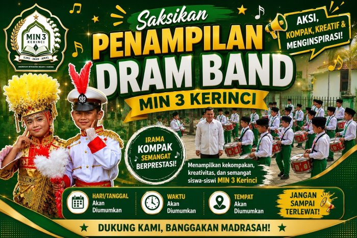 Persiapkan Penampilan Spektakuler, Kepala MIN 3 Kerinci Afrinal, M.Pd.I. Ajak Masyarakat Saksikan Aksi Dram Band Siswa